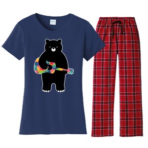 Happy Song Bear Guitar Women's Flannel Pajama Set