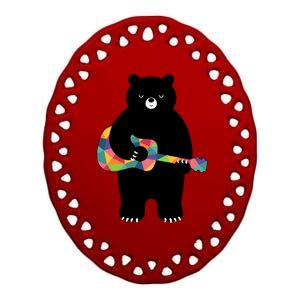 Happy Song Bear Guitar Ceramic Oval Ornament