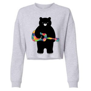 Happy Song Bear Guitar Cropped Pullover Crew