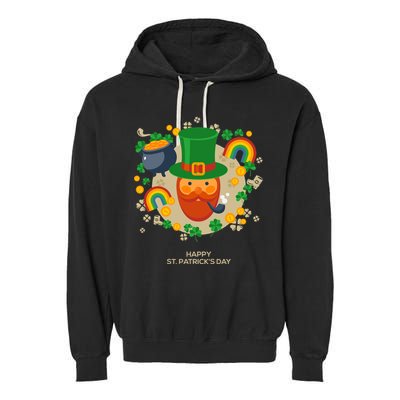 Happy St. Patrack's Day Leprechaun Smoking Pipe Garment-Dyed Fleece Hoodie