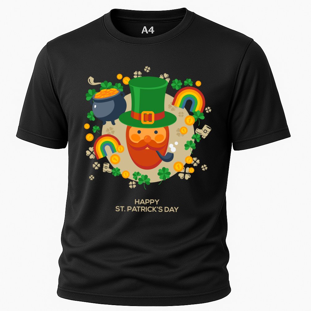 Happy St. Patrack's Day Leprechaun Smoking Pipe Cooling Performance Crew T-Shirt