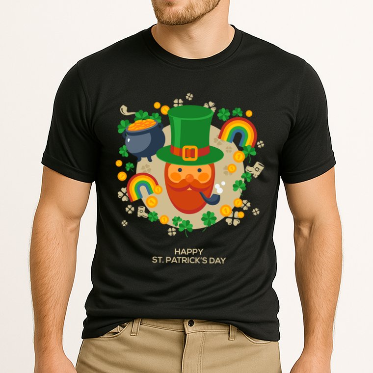 Happy St. Patrack's Day Leprechaun Smoking Pipe Cooling Performance Crew T-Shirt