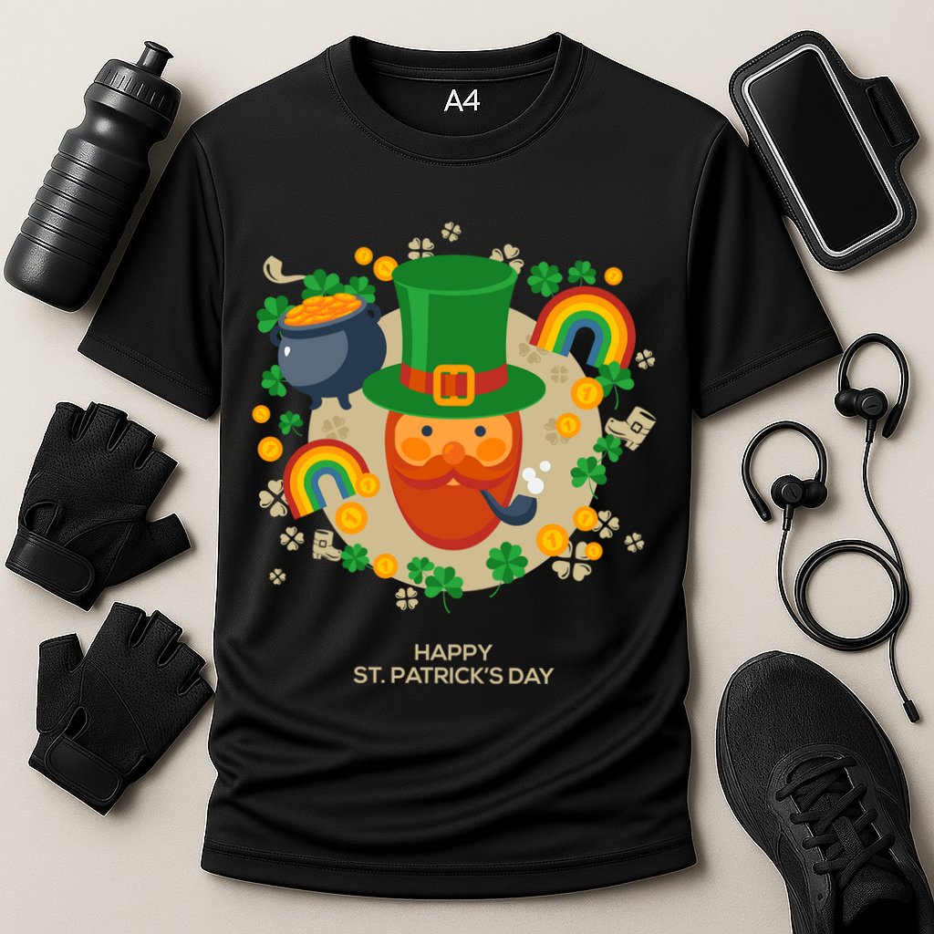 Happy St. Patrack's Day Leprechaun Smoking Pipe Cooling Performance Crew T-Shirt