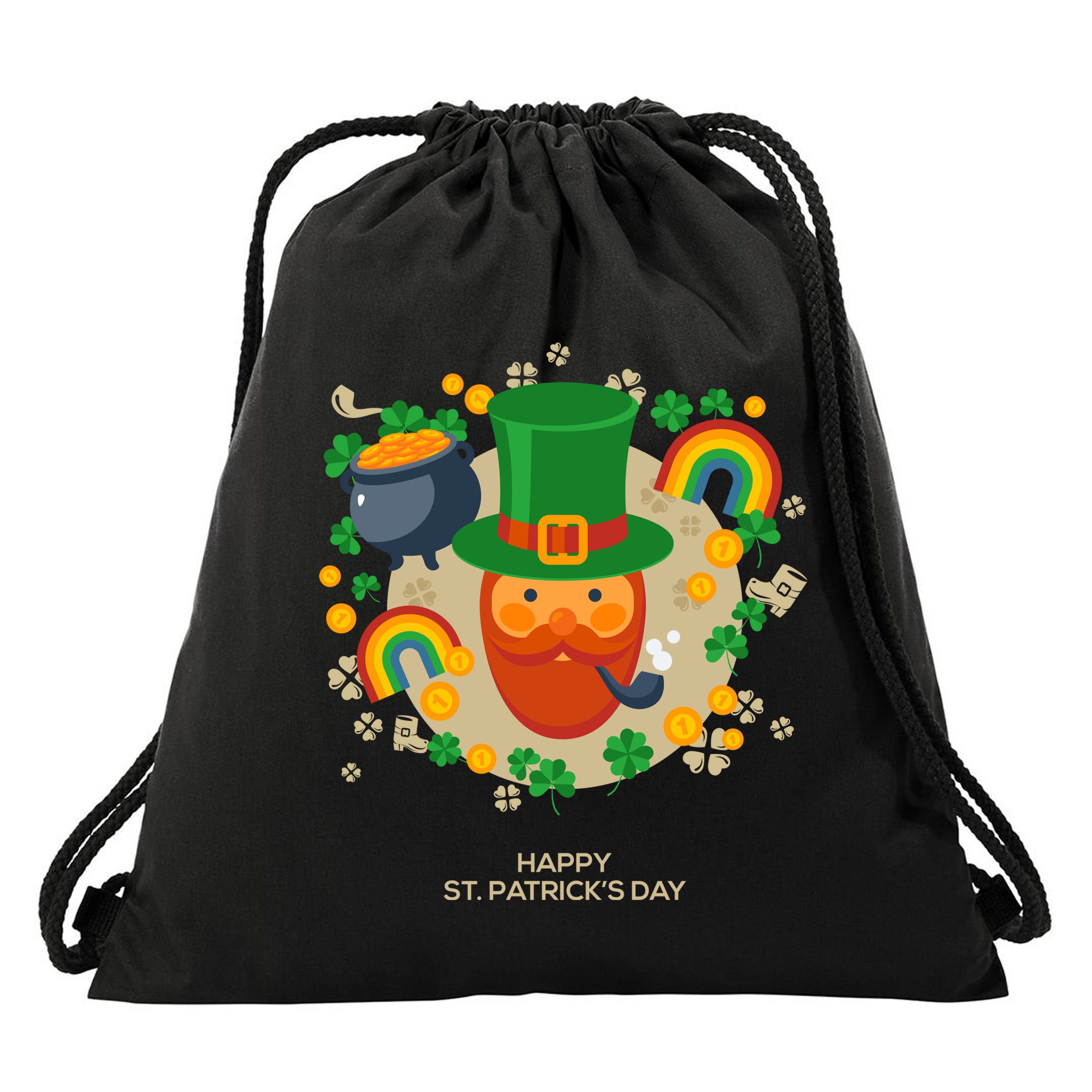 Happy St. Patrack's Day Leprechaun Smoking Pipe Drawstring Bag