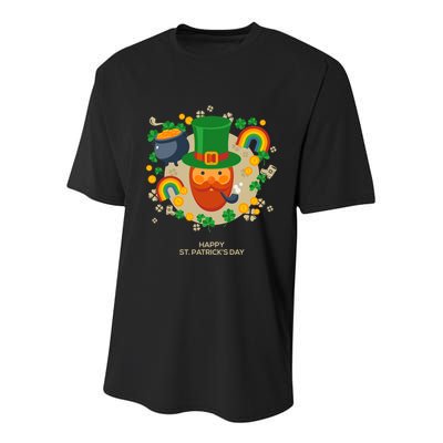 Happy St. Patrack's Day Leprechaun Smoking Pipe Youth Performance Sprint T-Shirt