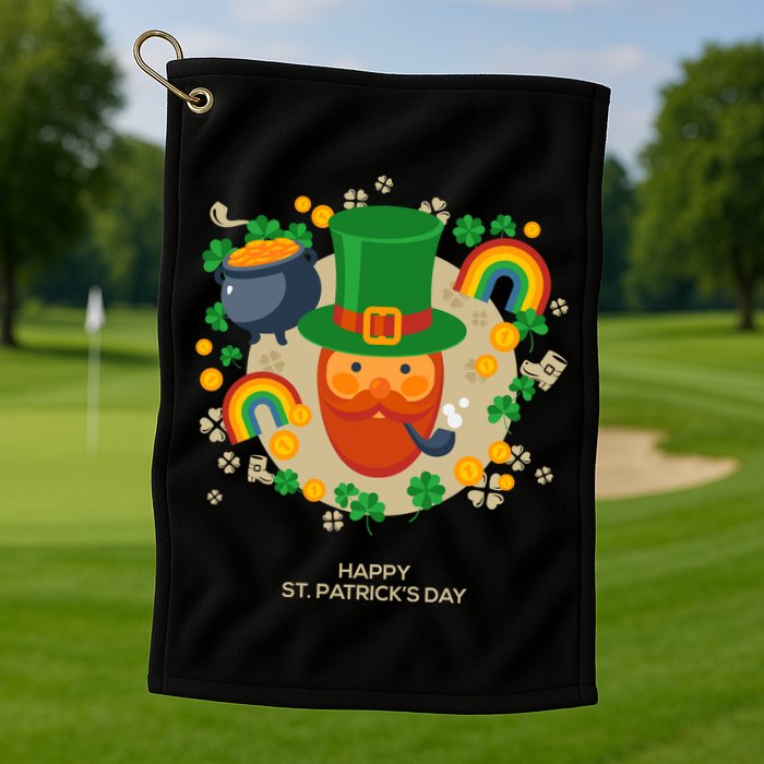 Happy St. Patrack's Day Leprechaun Smoking Pipe Golf Towel