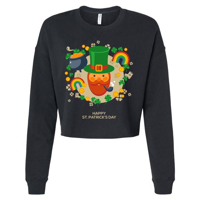 Happy St. Patrack's Day Leprechaun Smoking Pipe Cropped Pullover Crew