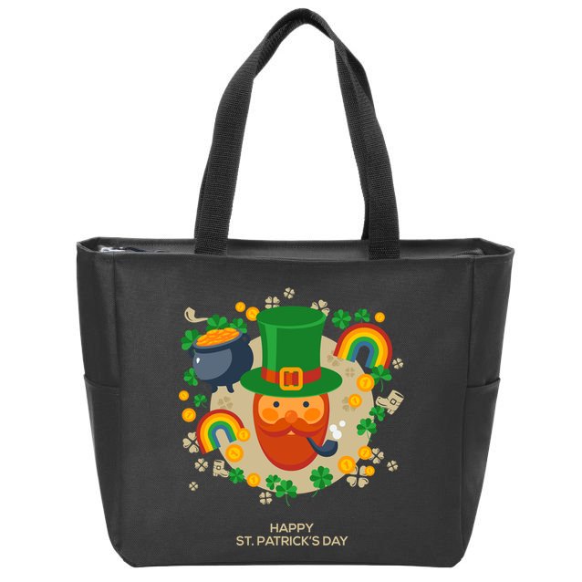 Happy St. Patrack's Day Leprechaun Smoking Pipe Zip Tote Bag