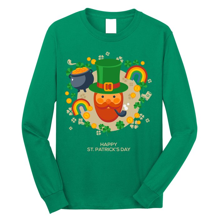 Happy St. Patrack's Day Leprechaun Smoking Pipe Long Sleeve Shirt