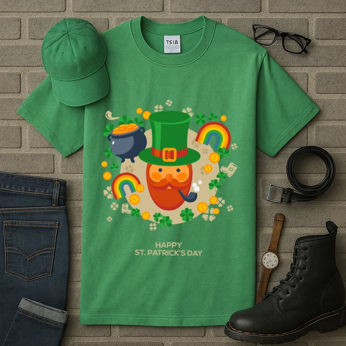 Happy St. Patrack's Day Leprechaun Smoking Pipe Tall T-Shirt