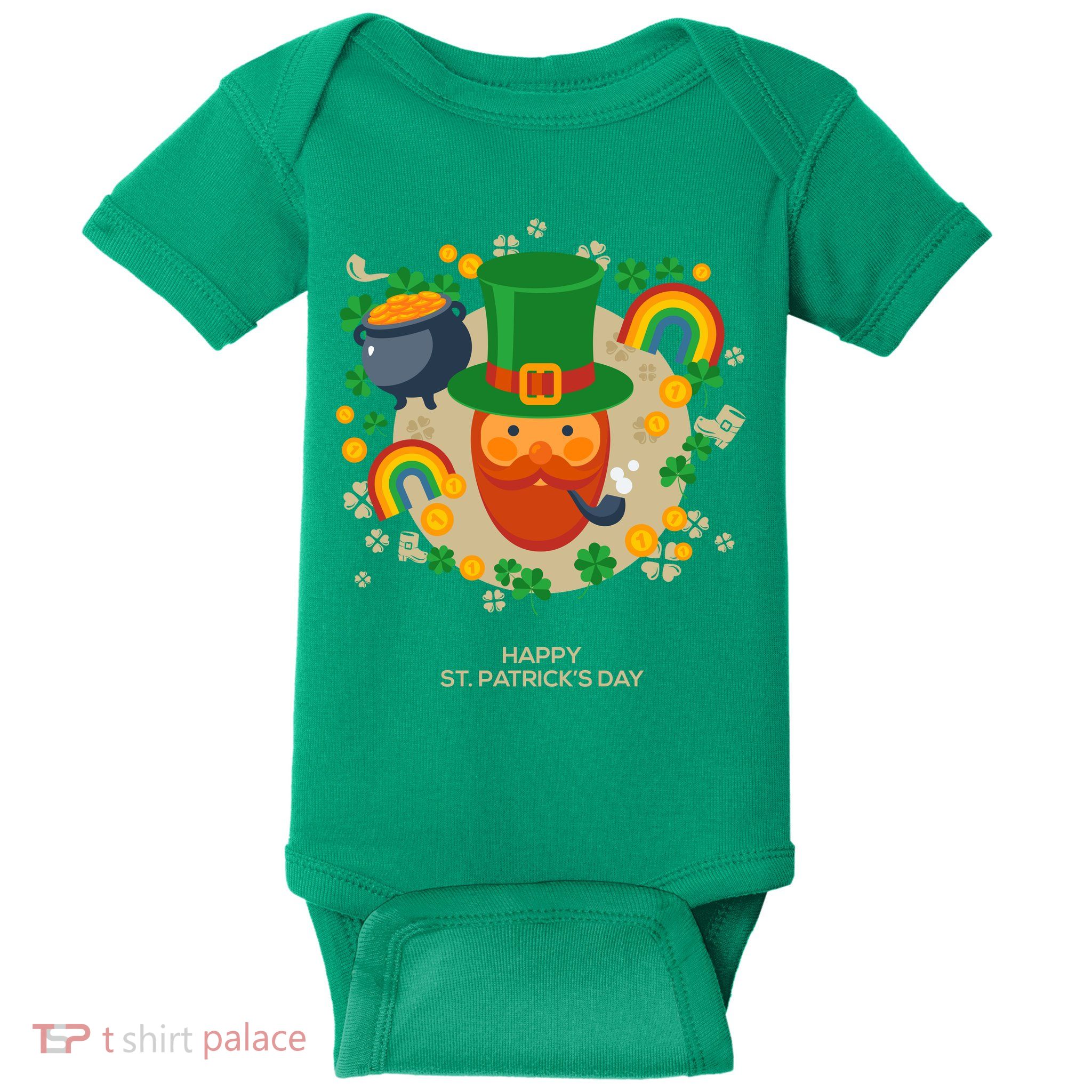 Happy St. Patrack's Day Leprechaun Smoking Pipe Baby Bodysuit