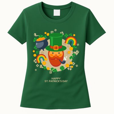Happy St. Patrack's Day Leprechaun Smoking Pipe Womens T-Shirt
