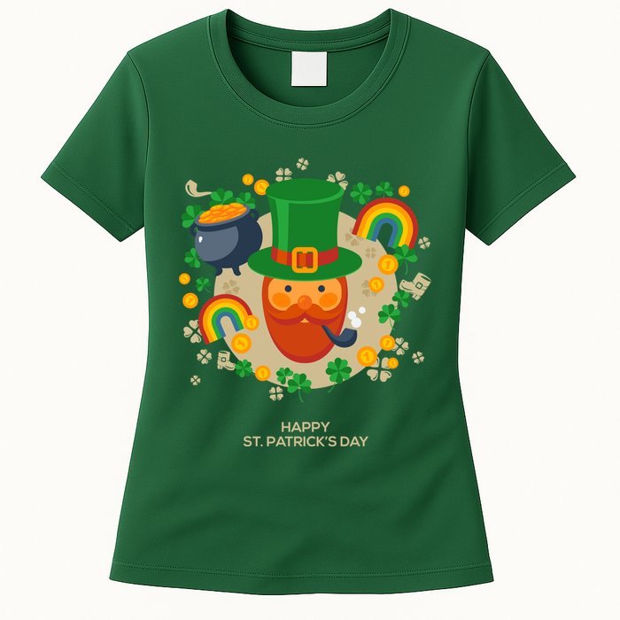 Happy St. Patrack's Day Leprechaun Smoking Pipe Womens T-Shirt