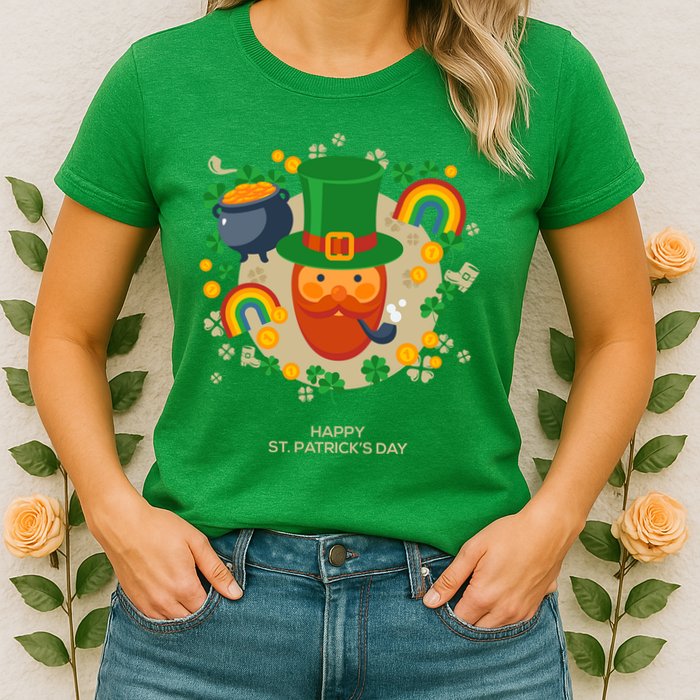 Happy St. Patrack's Day Leprechaun Smoking Pipe Womens T-Shirt