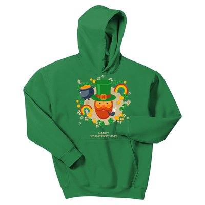 Happy St. Patrack's Day Leprechaun Smoking Pipe Kids Hoodie