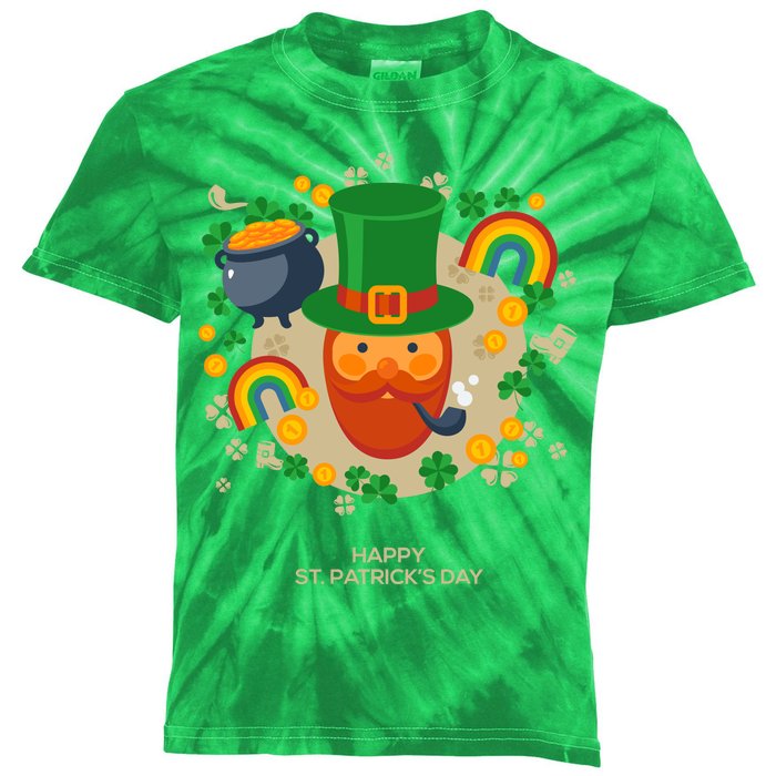 Happy St. Patrack's Day Leprechaun Smoking Pipe Kids Tie-Dye T-Shirt