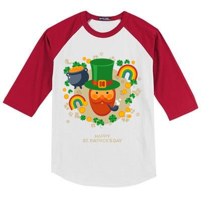 Happy St. Patrack's Day Leprechaun Smoking Pipe Kids Colorblock Raglan Jersey