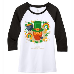 Happy St. Patrack's Day Leprechaun Smoking Pipe Women's Tri-Blend 3/4-Sleeve Raglan Shirt