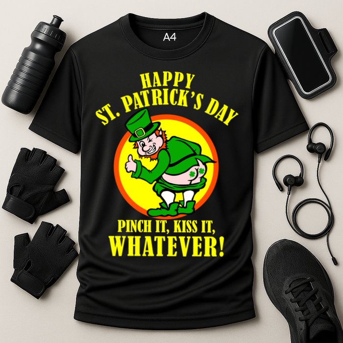 Happy St. Patrick's Day Pinch It, Kiss It, Whatever! Funny Irish Leprechaun Cooling Performance Crew T-Shirt