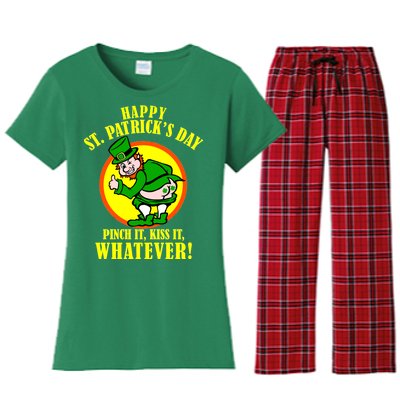 Happy St. Patrick's Day Pinch It, Kiss It, Whatever! Funny Irish Leprechaun Women's Flannel Pajama Set