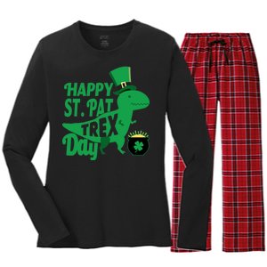 Happy St. Patrick's Pat T-Rrex Day Women's Long Sleeve Flannel Pajama Set 