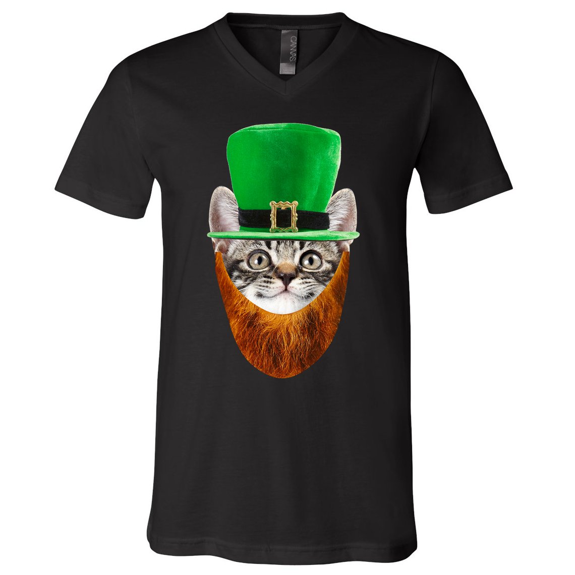 Happy St Catrick's Day Funny Cat Ginger Beard St Patrick's Day V-Neck T-Shirt
