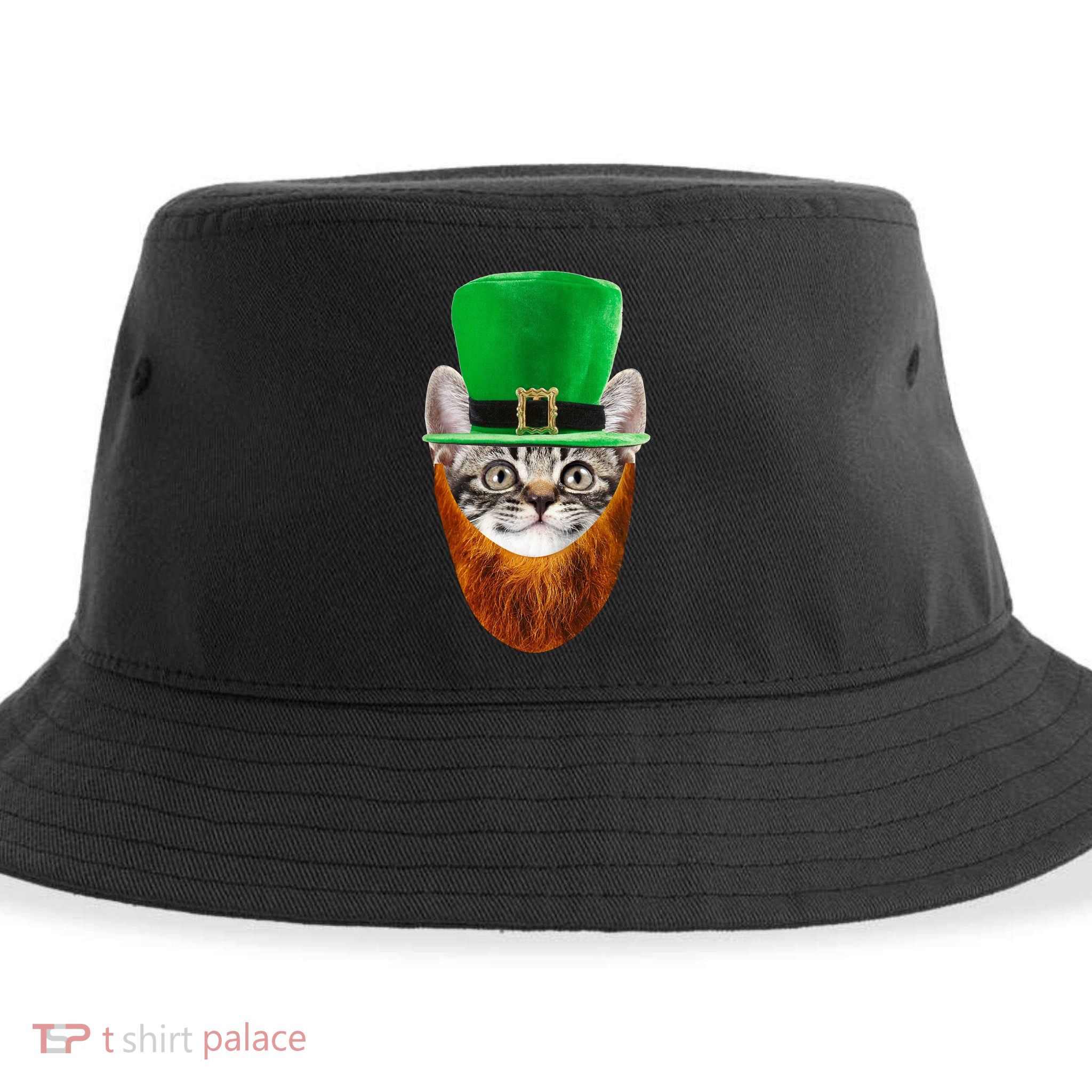 Happy St Catrick's Day Funny Cat Ginger Beard St Patrick's Day Sustainable Bucket Hat