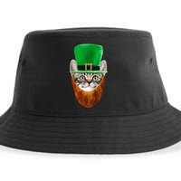 Happy St Catrick's Day Funny Cat Ginger Beard St Patrick's Day Sustainable Bucket Hat