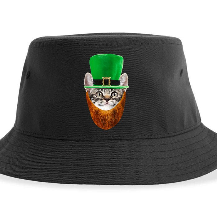 Happy St Catrick's Day Funny Cat Ginger Beard St Patrick's Day Sustainable Bucket Hat