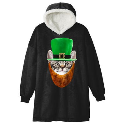 Happy St Catrick's Day Funny Cat Ginger Beard St Patrick's Day Hooded Wearable Blanket