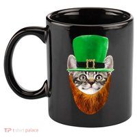 Happy St Catrick's Day Funny Cat Ginger Beard St Patrick's Day 11oz C Handle Ceramic Mug