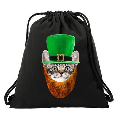Happy St Catrick's Day Funny Cat Ginger Beard St Patrick's Day Drawstring Bag