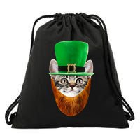 Happy St Catrick's Day Funny Cat Ginger Beard St Patrick's Day Drawstring Bag