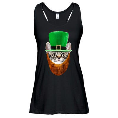 Happy St Catrick's Day Funny Cat Ginger Beard St Patrick's Day Ladies Essential Flowy Tank