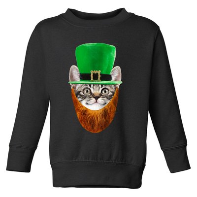 Happy St Catrick's Day Funny Cat Ginger Beard St Patrick's Day Toddler Sweatshirt