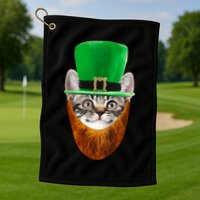 Happy St Catrick's Day Funny Cat Ginger Beard St Patrick's Day Golf Towel