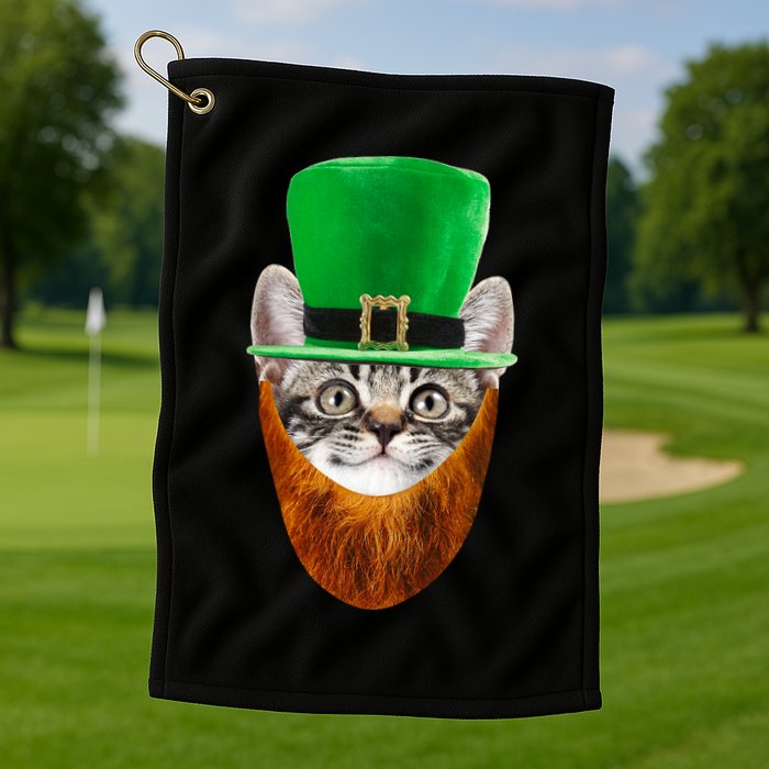 Happy St Catrick's Day Funny Cat Ginger Beard St Patrick's Day Golf Towel