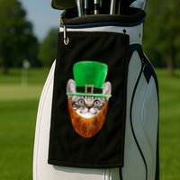 Happy St Catrick's Day Funny Cat Ginger Beard St Patrick's Day Golf Towel
