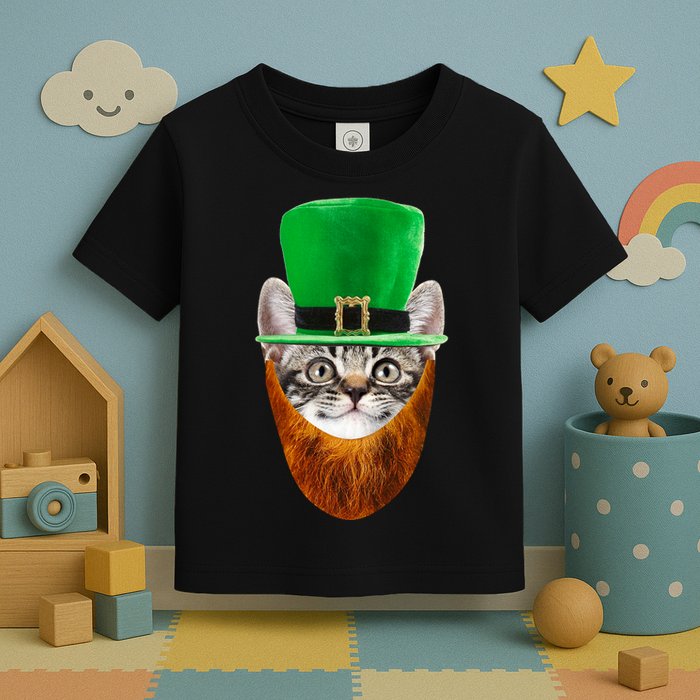 Happy St Catrick's Day Funny Cat Ginger Beard St Patrick's Day Toddler T-Shirt