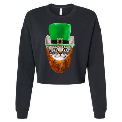 Happy St Catrick's Day Funny Cat Ginger Beard St Patrick's Day Cropped Pullover Crew