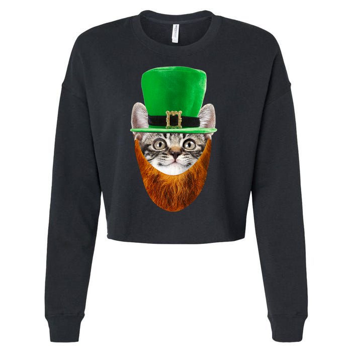 Happy St Catrick's Day Funny Cat Ginger Beard St Patrick's Day Cropped Pullover Crew