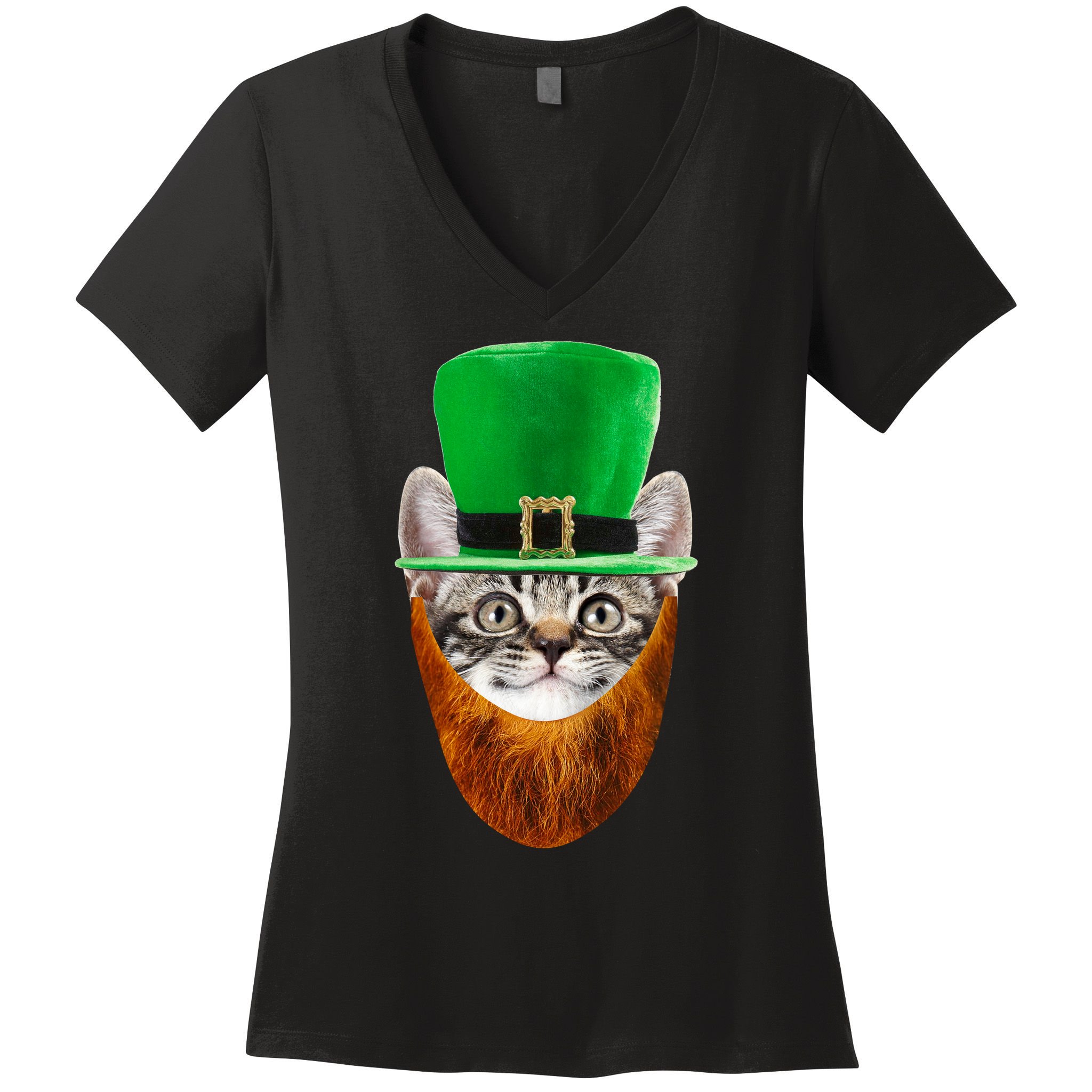 Happy St Catrick's Day Funny Cat Ginger Beard St Patrick's Day Women's V-Neck T-Shirt