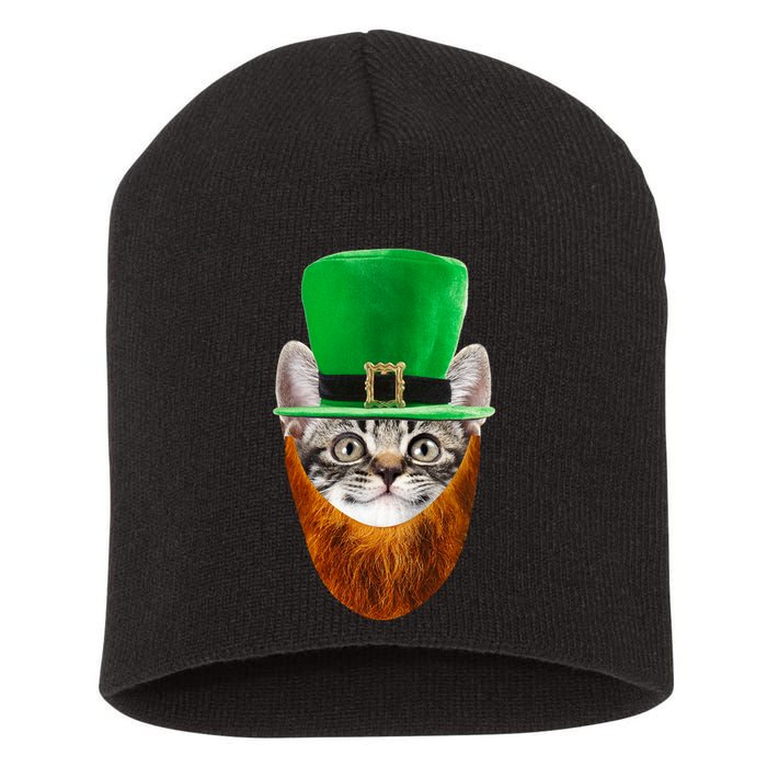 Happy St Catrick's Day Funny Cat Ginger Beard St Patrick's Day Short Acrylic Beanie