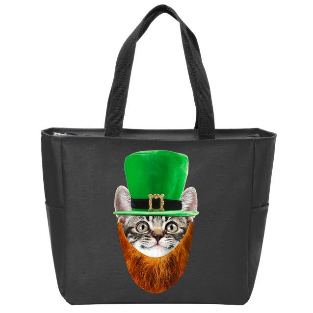 Happy St Catrick's Day Funny Cat Ginger Beard St Patrick's Day Zip Tote Bag