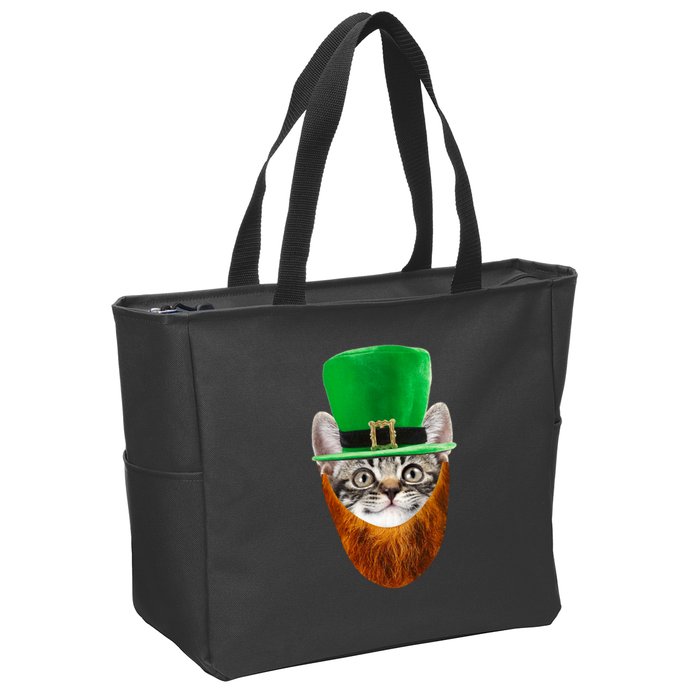 Happy St Catrick's Day Funny Cat Ginger Beard St Patrick's Day Zip Tote Bag