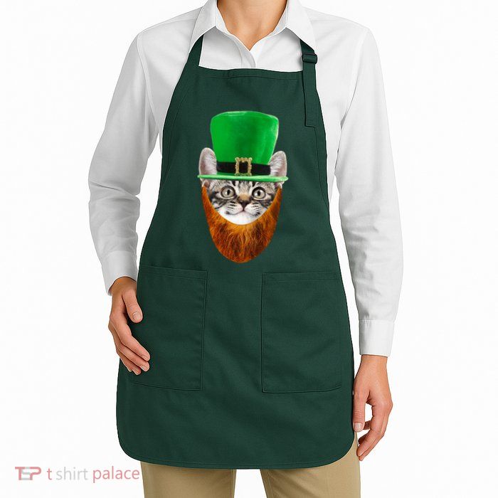 Happy St Catrick's Day Funny Cat Ginger Beard St Patrick's Day Apron