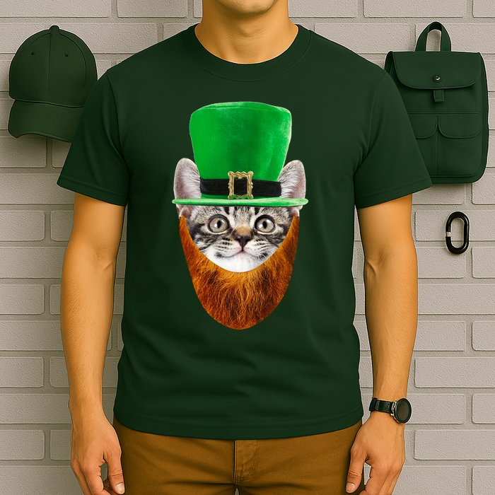 Happy St Catrick's Day Funny Cat Ginger Beard St Patrick's Day T-Shirt