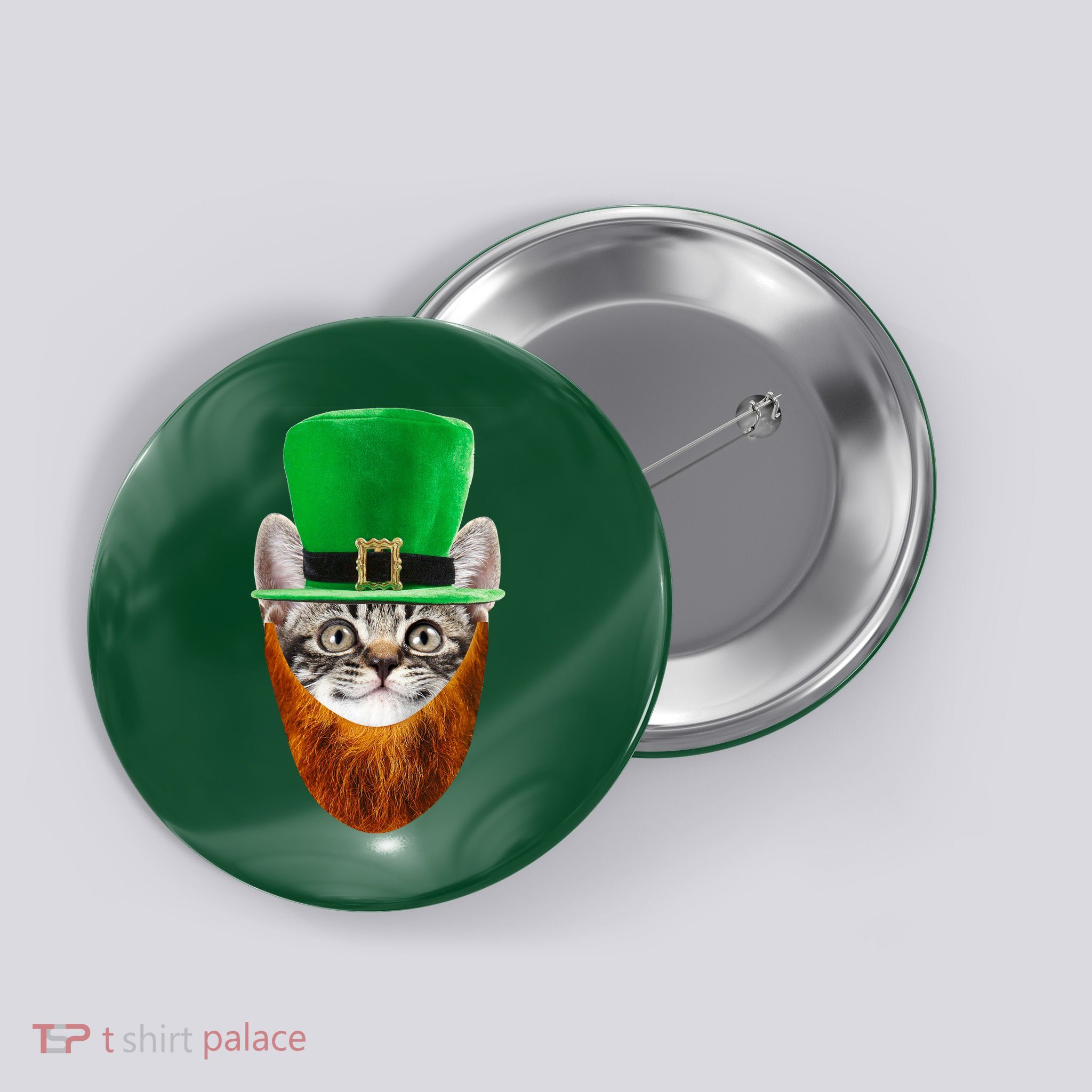 Happy St Catrick's Day Funny Cat Ginger Beard St Patrick's Day Button