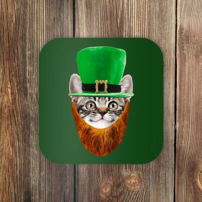 Happy St Catrick's Day Funny Cat Ginger Beard St Patrick's Day Coaster