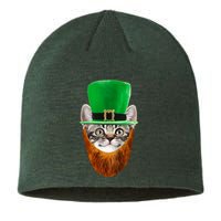 Happy St Catrick's Day Funny Cat Ginger Beard St Patrick's Day Sustainable Beanie